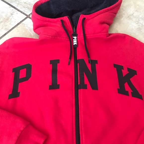 PINK Vibrant Red Zipup Jacket NWOT - Picture 2 of 5
